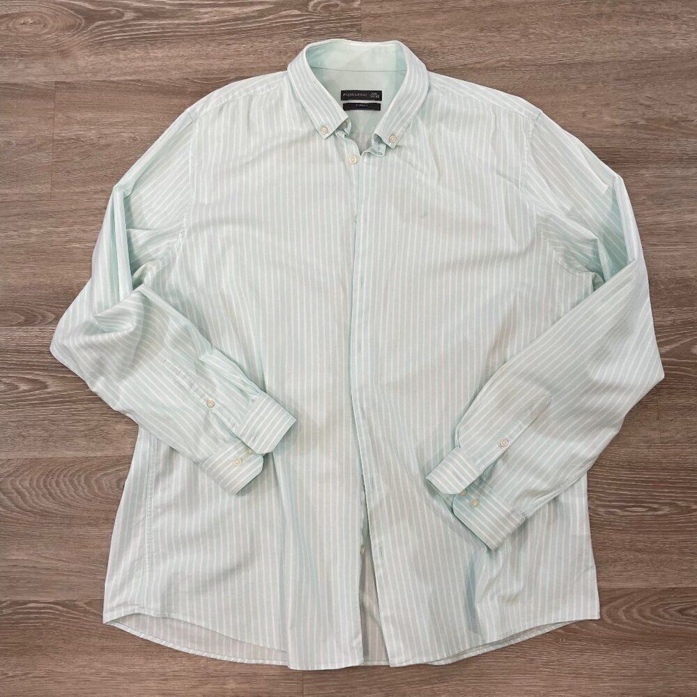 Angelico Litrico Cotton Slim Fit White Blue Striped shirt XXL or 45-46